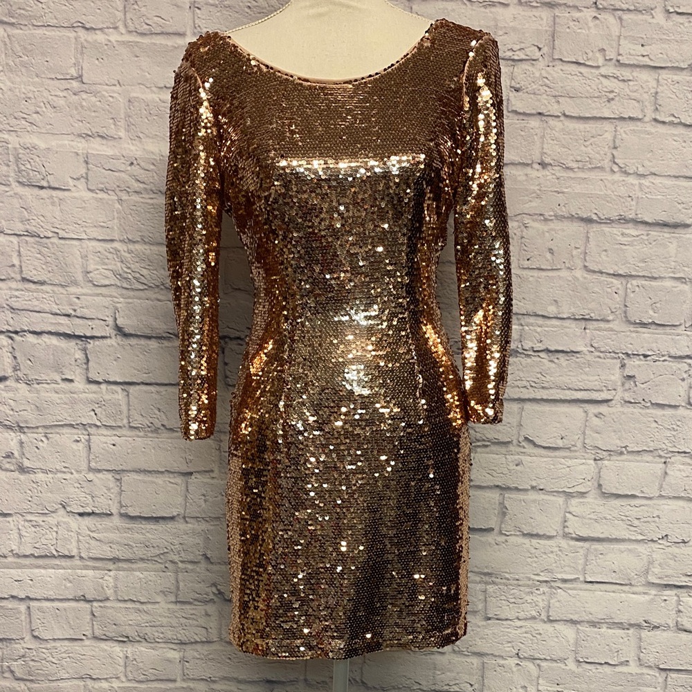 Lulu's Shimmering Rose Gold Sequin Dress Size Small